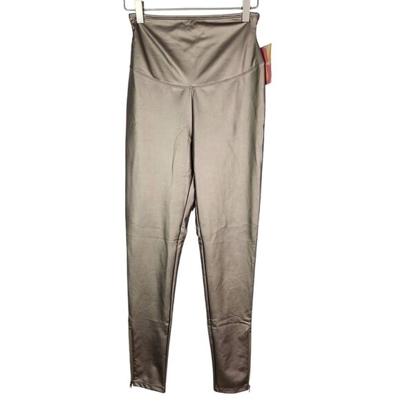 YUMMIE Pants Womens Medium Bronze Faux Leather Side‎ Zipper Leggings NWT Shaping - Picture 2 of 8